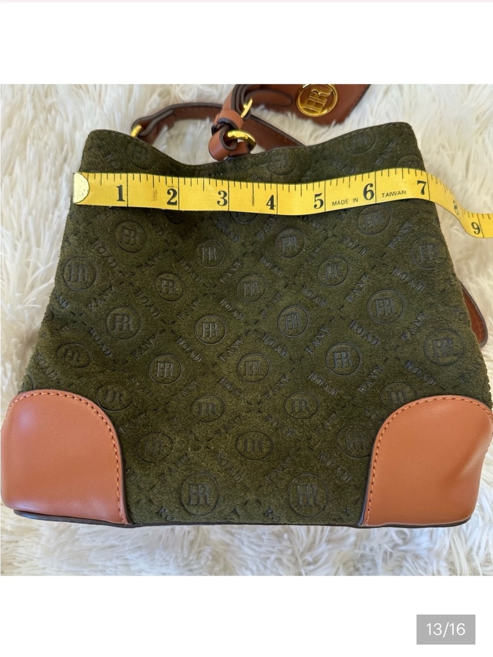 Fany Road - Olive Green Suede Shoulder Bag with Brown Leather Trim NWOT - Picture 13 of 14